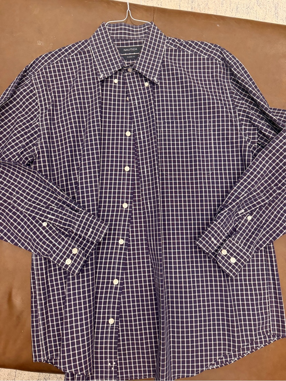 Nautica Men’s Navy and White Windowpane Button-Down Shirt